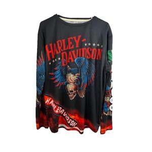 Harley Davidson Long Sleeve Shirt 2XL Black Cozumel Mexico Eagle Skull Flame
